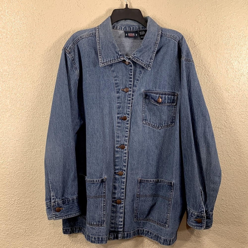 Bill Blass Denim Jean Jacket Blue 2X Pockets Metal Buttons 100% Cotton